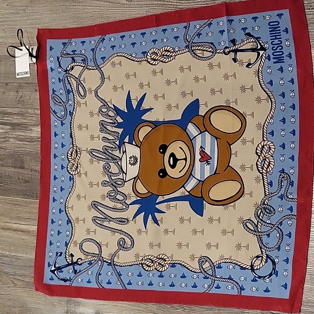 NWT 100% silk Moschino Sailor Teddy Bear Scarf